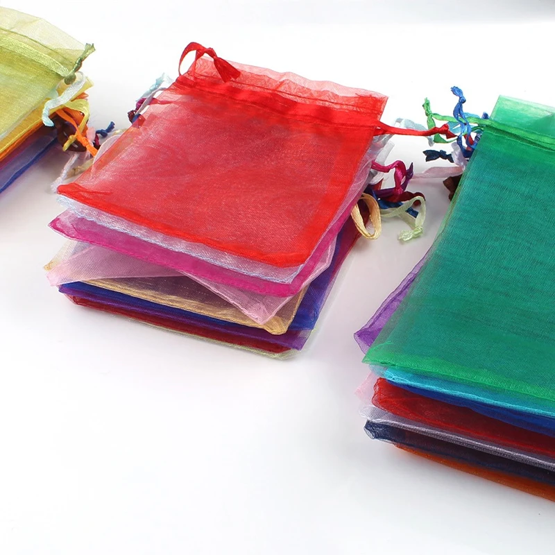 100pcs Colorful Organza Drawstring Bag Jewelry Packaging Bags Wedding Gift Storage Drawstring Pouches 10x12cm/10x15cm/13x18cm