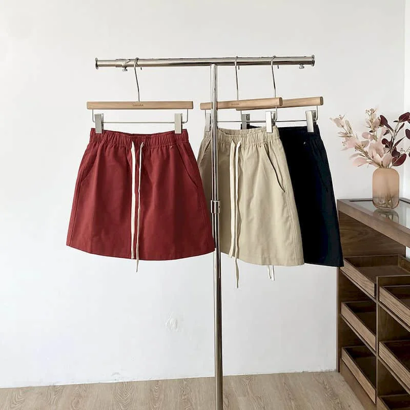 

Parachute Skirts Workwear Solid Drawstring Elastic Waist A-line Summer Thin Vintage Streetwear Korean Popular Women's Clothes