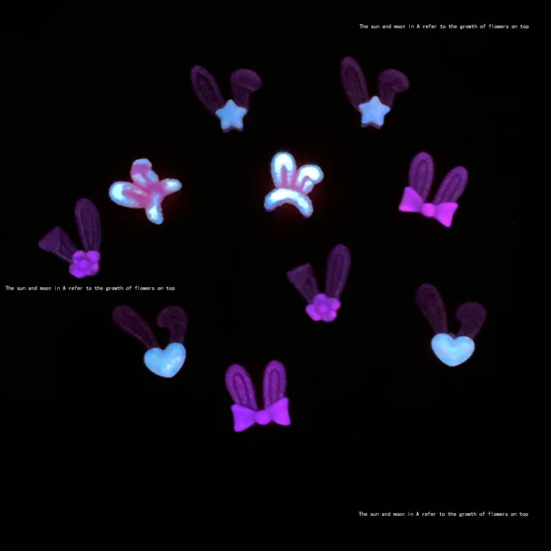 50Pcs Glow In The Dark Kawaii Rabbit Ears Designs Nail Resin Gems Stones Pink Cute Unique Design Charms Jewelry For Nails