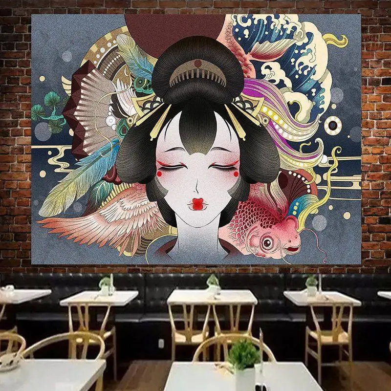 VIKAMA Japanese-style ukiyo-e Tapestry Wall Hanging for Bedrooms and Living Rooms, Japanese-Style Store Bar Counter Decoration