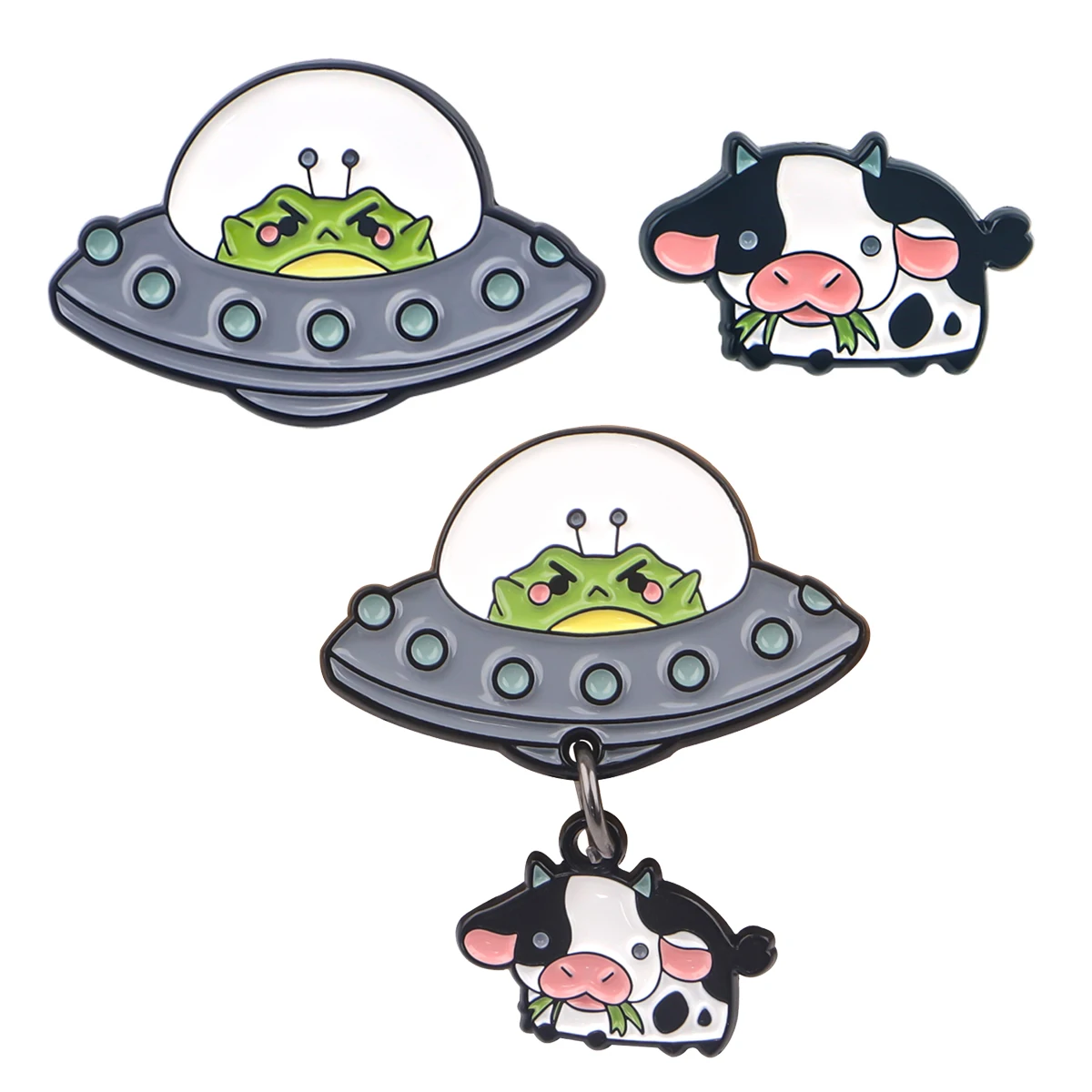 

UFO Enamel Pin Cute Cow and Frog Badges on Backpack Brooches for Women Men Lapel Pins Cosplay Accessories Toys Gift