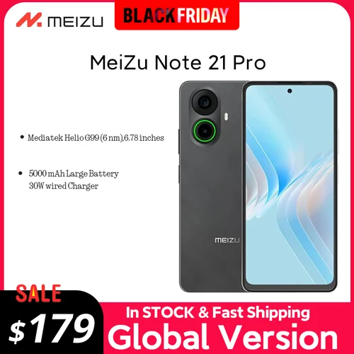 Meizu Note 21 Pro 스마트폰, 글로벌 버전, 64MP 메인 후면 카메라, 5000mAh 배터리, 6.78 인치 120Hz 디스플레이, 30W 충전, Helio G99 NFC 