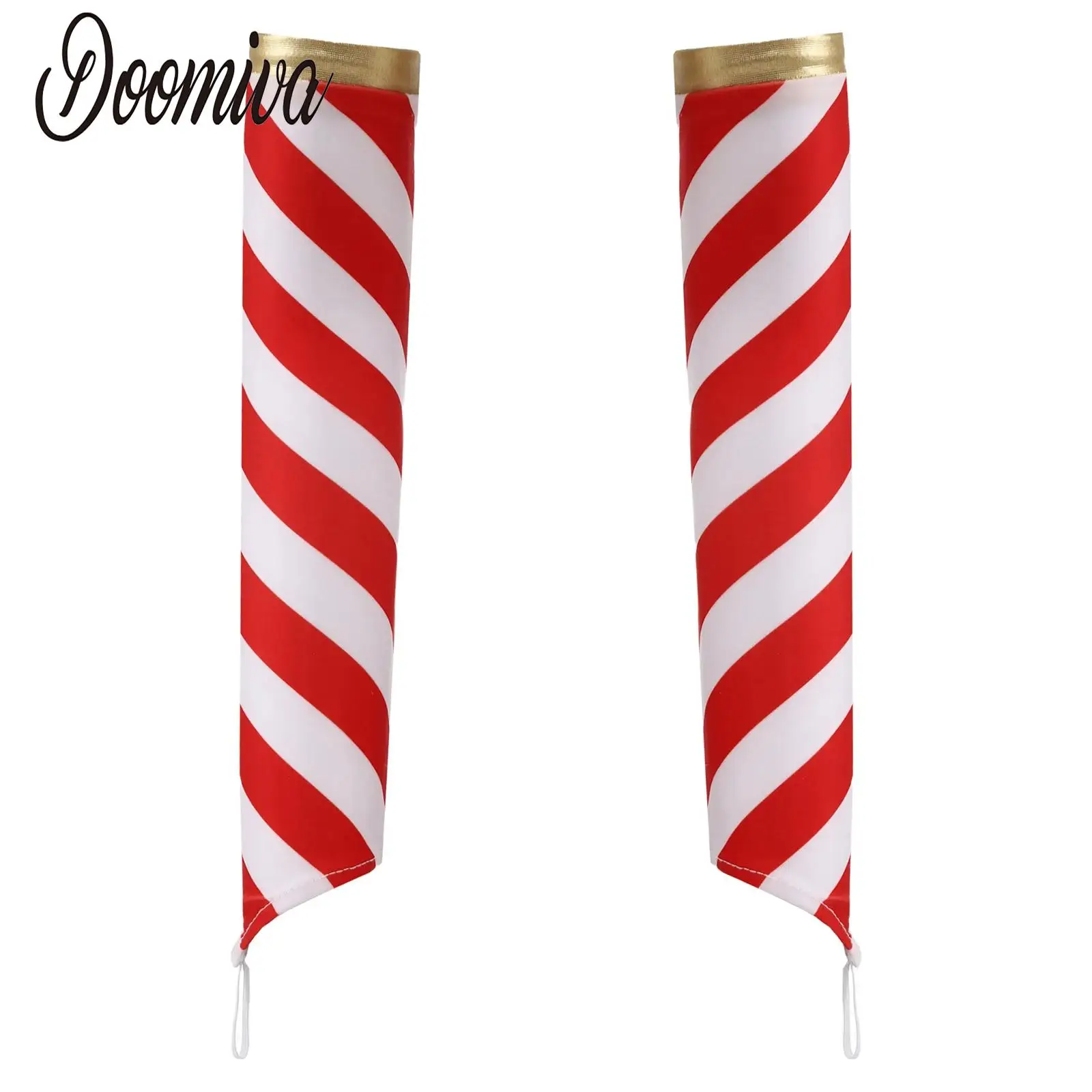

Boys Girls Christmas Costumes Accessories Role Play Stripe Print Oversleeves with Finger Ring for Xmas Cosplay Stage Performance