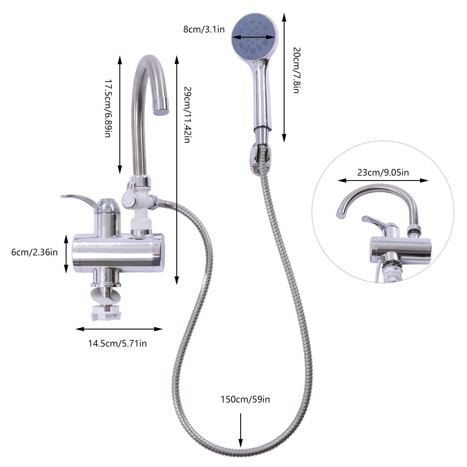 3000 W elektrischer Durchlauferhitzer, 360 ° Rotierender elektrischer Wasserhahn durch Heizung mit Dusche, LCD-Digitalanzeige