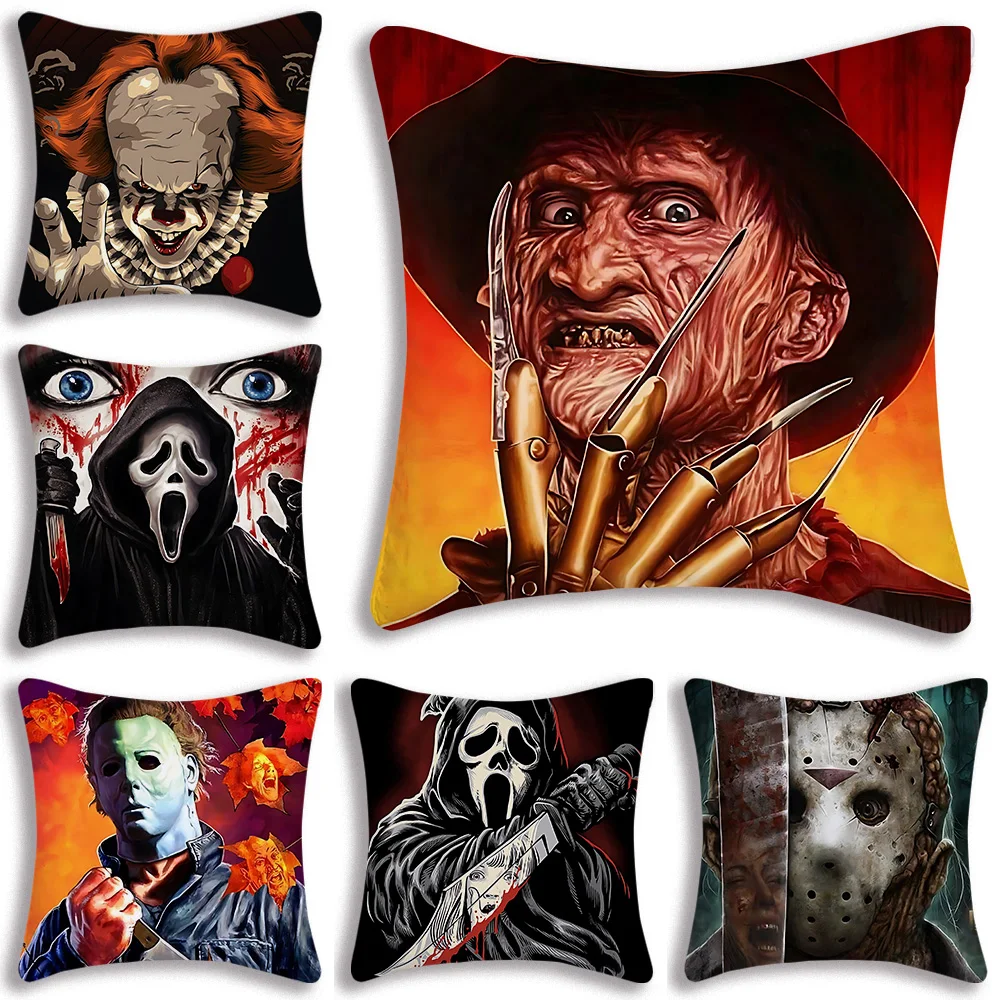 

Halloween horror killer Pillow Covers Cartoon Sofa Decorative Home Double-sided Printing Short Plush Cute Cushion Cover