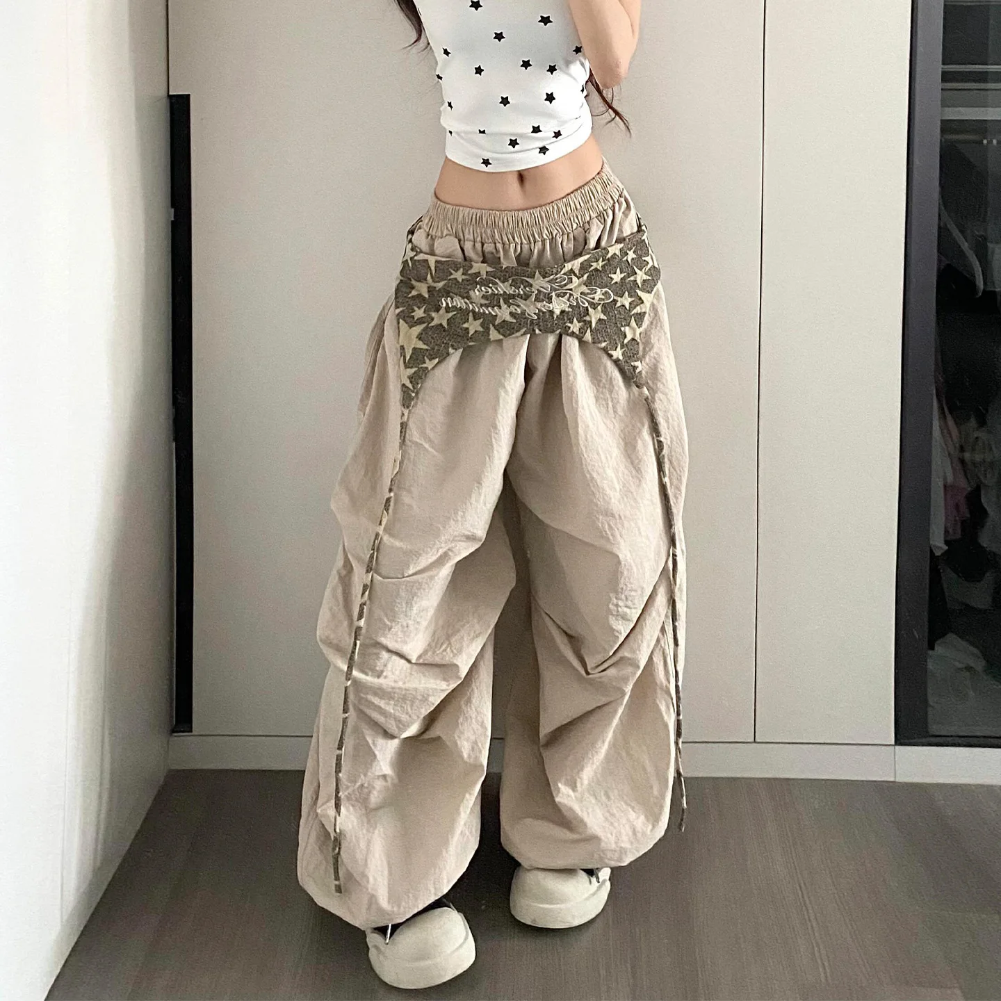 

2026 Summer New American Style Layered Parachute Cargo Pants For Women Thin Quick Sport Pants Jazz Dance Loose Wide Leg Pants