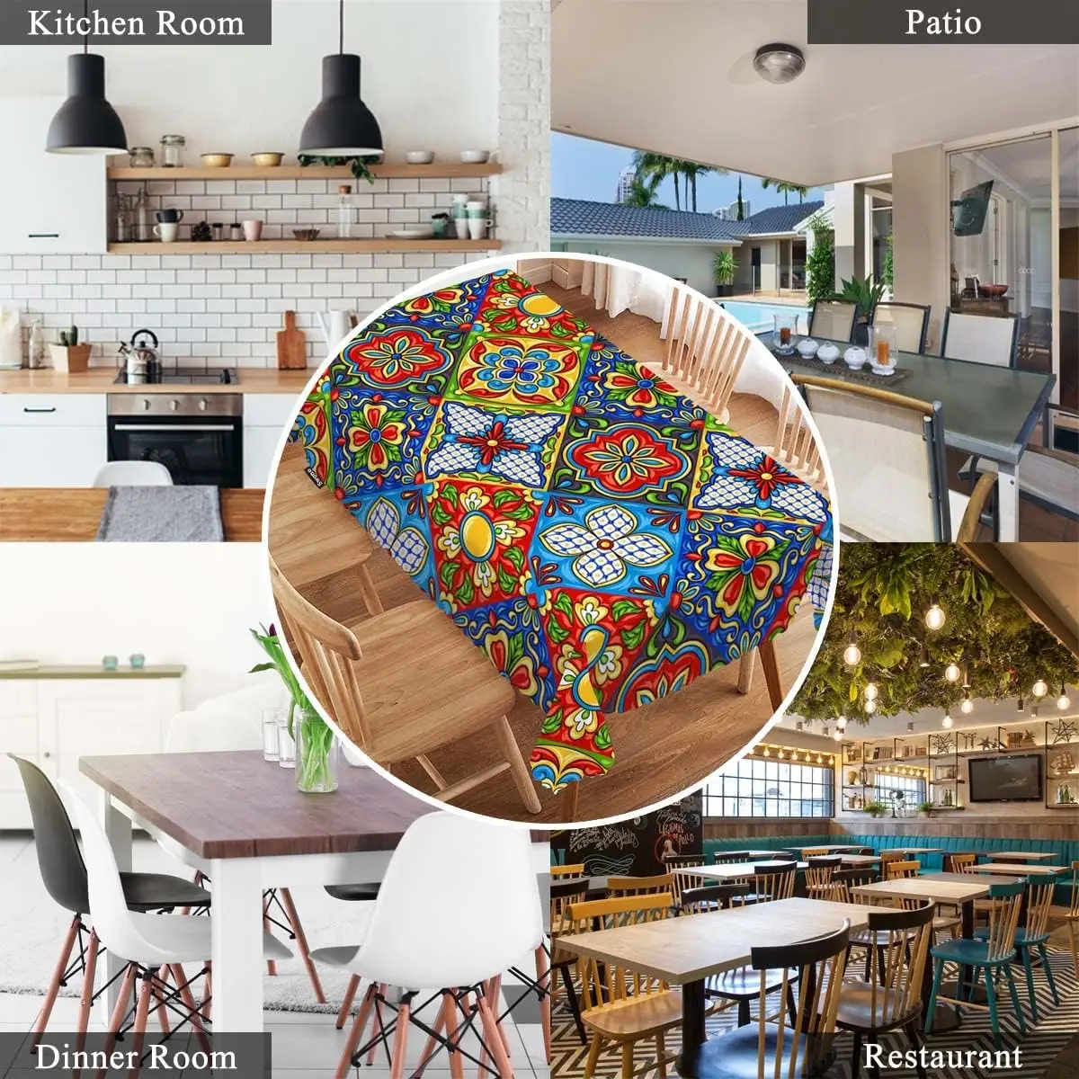 Mexican Ethnic Patchwork Mandala Waterproof Tablecloth Kitchen Table Decor Washable Rectangle Table Cloth for Mexico Party Decor view 5