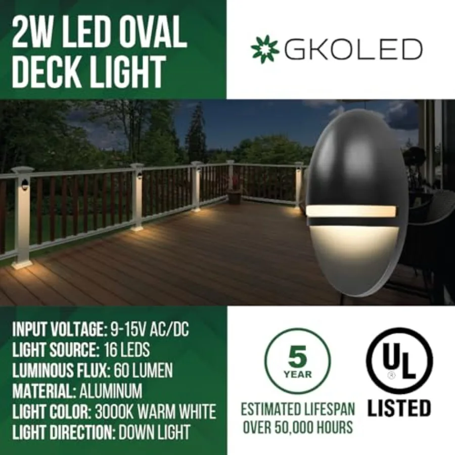 2-Pack Low Voltage LED Post Light Outdoor Waterproof Landscape Deck Lights with 2W Integrated LED Chips 9-15V AC/DC Die-cast Al