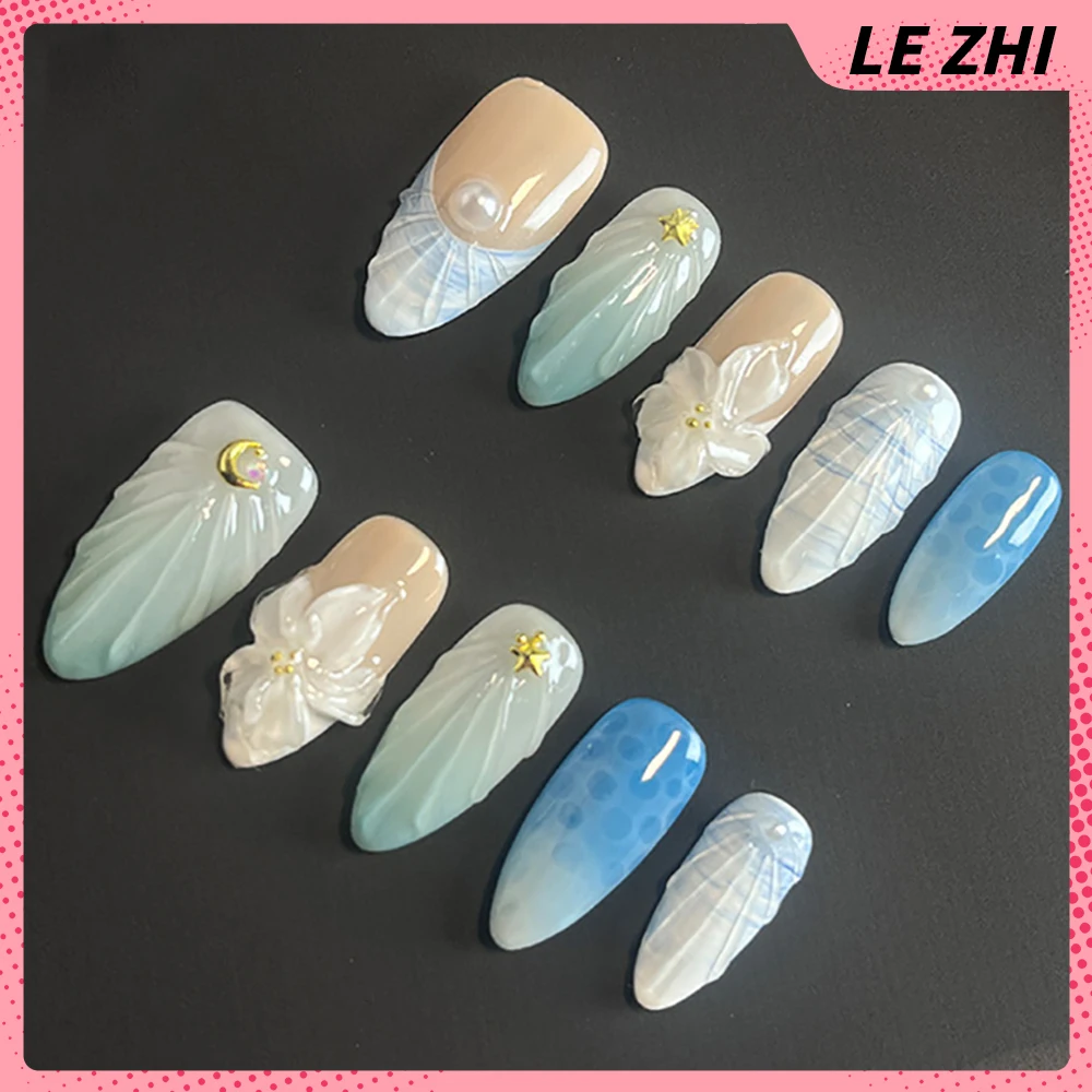 10 stuks 3D Carving Flower Series Handgemaakte pers op Nail Art Europa Amerika Spice Girl Franse amandel volledige dekking draagbare nepnagels