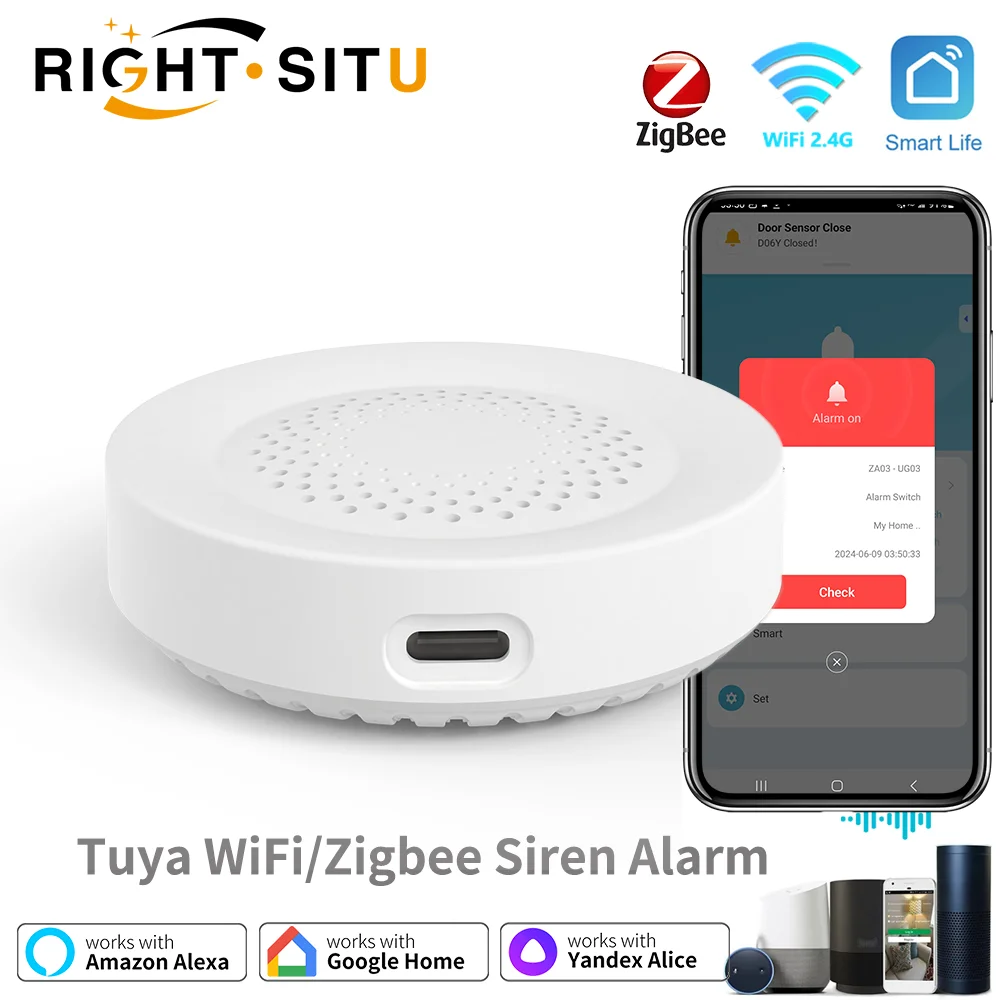 Tuya Zigbee WiFi Siren Alarm For Smart Home Security 100db Speaker Require Tuya Zigbee Hub Works With Alexa Yandex Alice