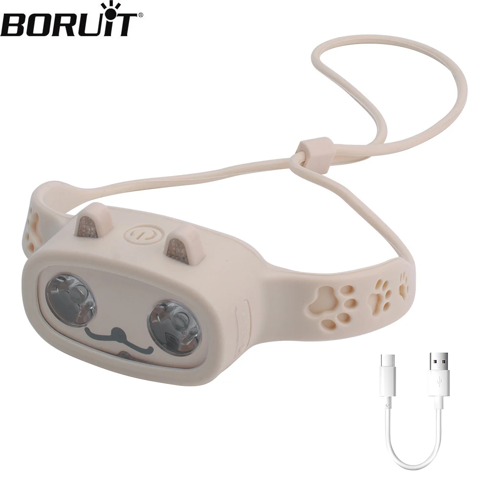 BORUiT Kids Rechargeable LED Headlamp with Built-in Battery 4 Lighting Modes Waterproof Head Torch for Outdoor Camping & Gifts