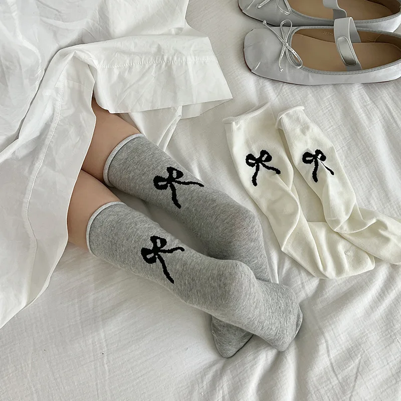 Women's Heel Bow Sock Spring Summer Cute Kawaii Cotton Mid-tube Lolita Harajuku New Korean Version Of Pile Good-looking Socks