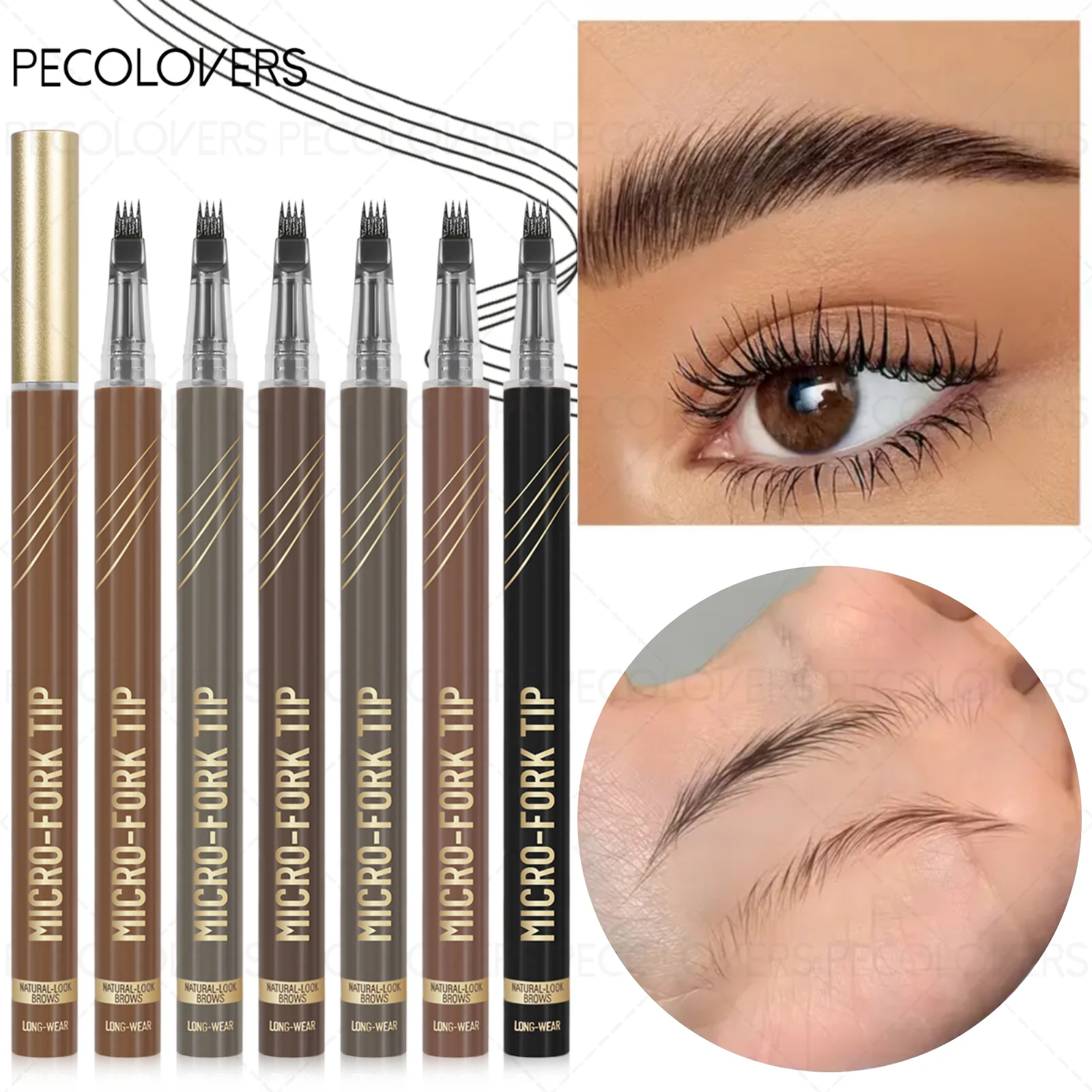 1 szt. Cienkopis do brwi z czteroma końcówkami, wodoodporny i odporny na pot, szybkoschnący, czarny/brązowy, prezent na Boże Narodzenie/Walentynki