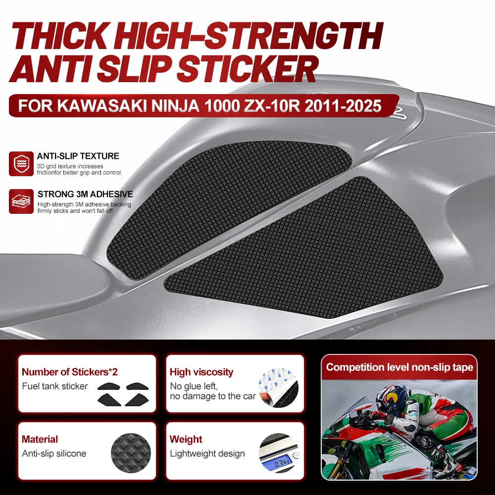 Fit For Kawasaki Z1000SX 2011-2025 Silicone Anti-Slip Tank Traction Pad Side Grip Sticker Set
