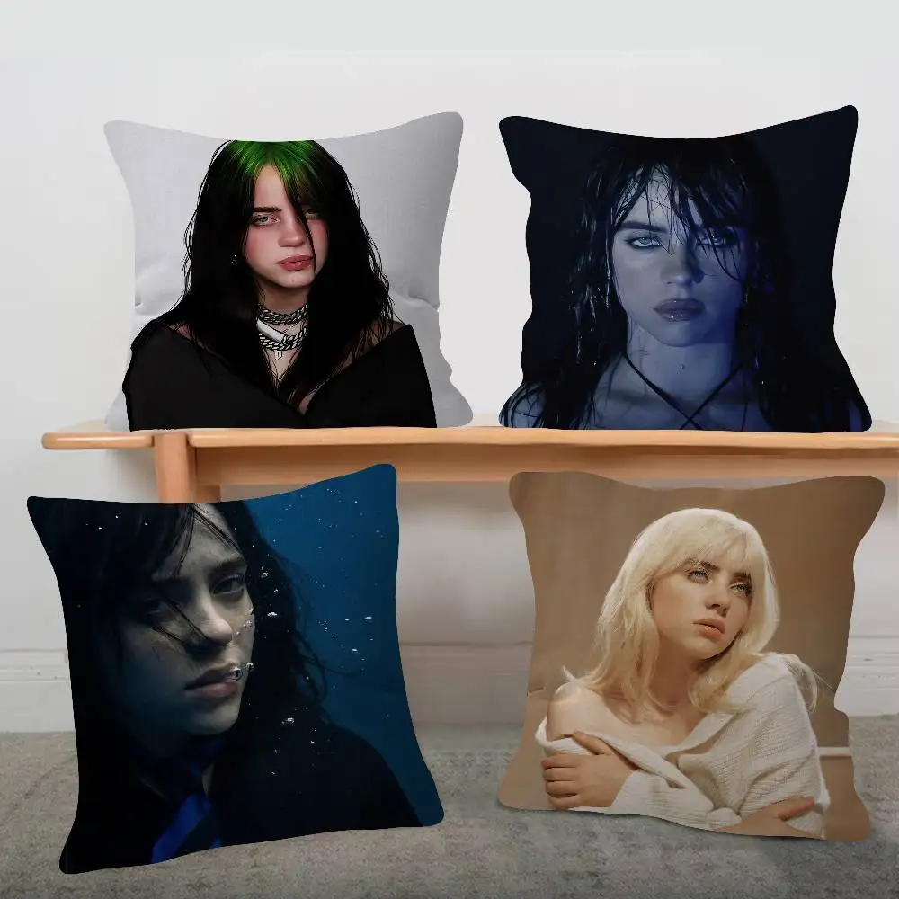 Singer Billie Eilish Soft Comfortable Pillow Case Cartoon For Sofa Living Cat Room Home Office Retro Decor Protective Cover