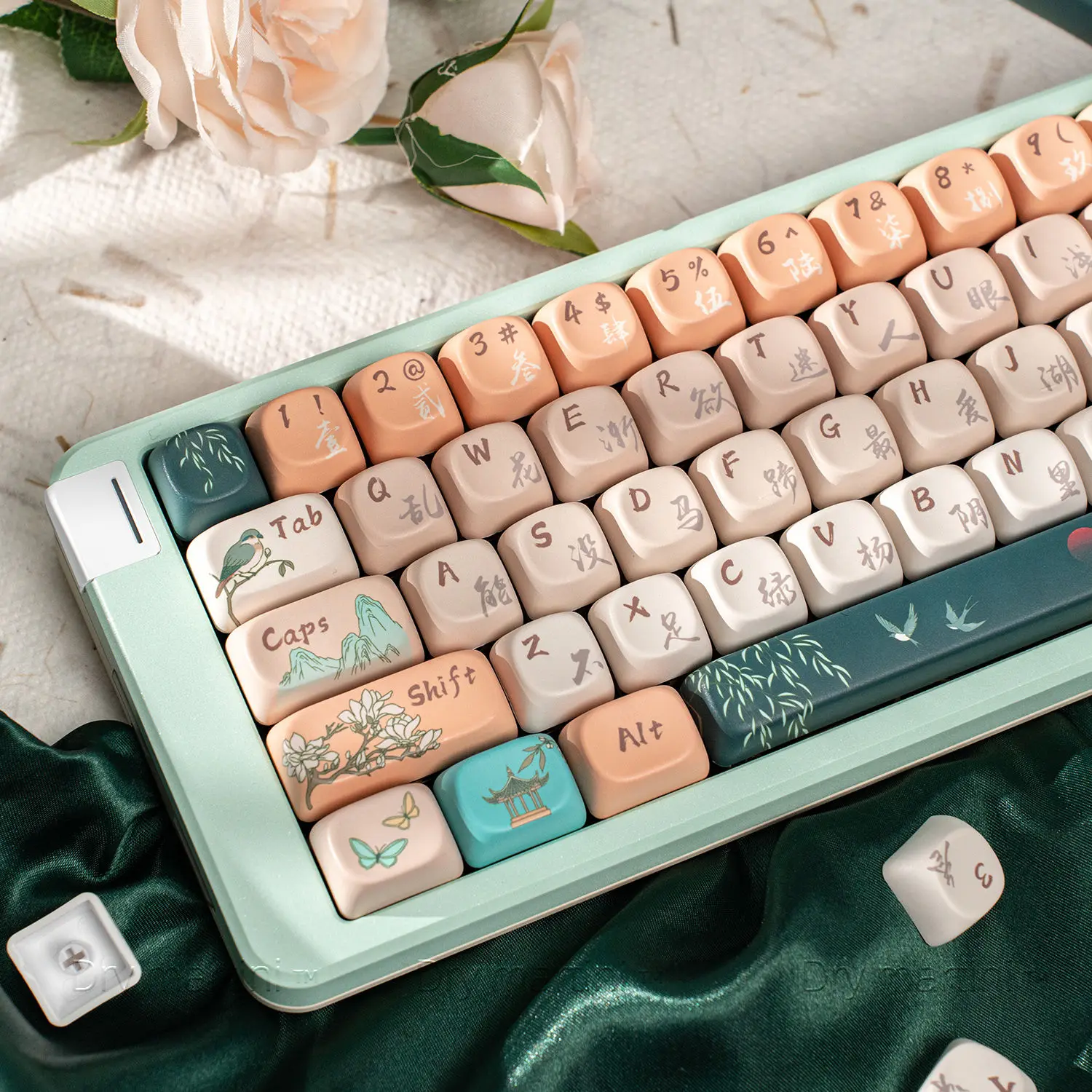 131 Key Spring Walk Theme Keycaps Moa Key Cap PBT CherryMOA Profile Custom Original Keycap for Mechanical Keyboard Accessory