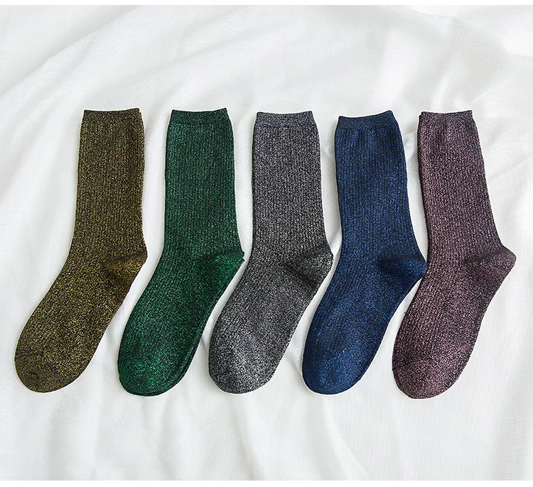 Fashion Shiny Glitter Striped Women Socks Trendy Rocks Roll Sparkled Bright Color Cute Kawaii Winter Warm Funny Socks Streetwear