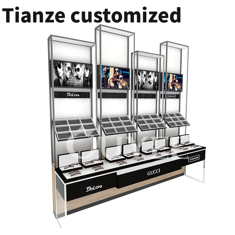 Customized-Morden Design Eyeglass Kiosk Furniture Glasses Display Shelf Optical Shop Counter Design Eyeglass Display Cabinet