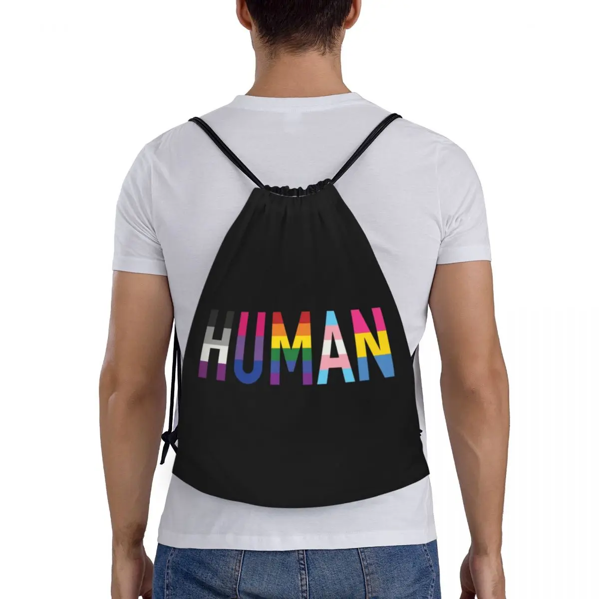 Custom Human Lgbt Trekkoord Rugzak Tassen Vrouwen Mannen Lichtgewicht Gay Pride Gym Sport Sackpack Zakken Om Te Winkelen