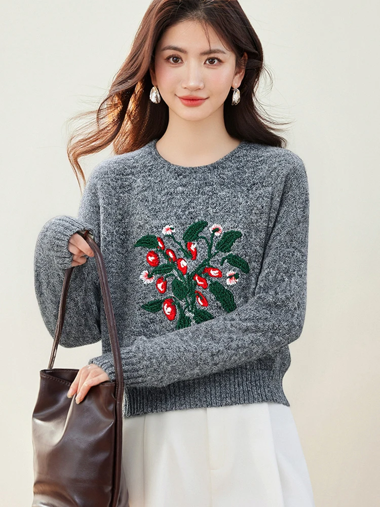 المرأة المطرزة زهرة البلوز طويلة الأكمام محبوك سترة لخريف شتاء المرأة الجديدة تنوعا سترة غير رسمية S202