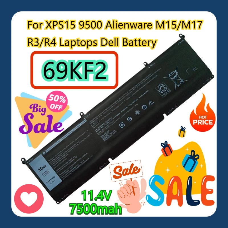 

For XPS15 9500 Alienware M15/M17 R3/R4 Laptops Dell 69KF2 Battery