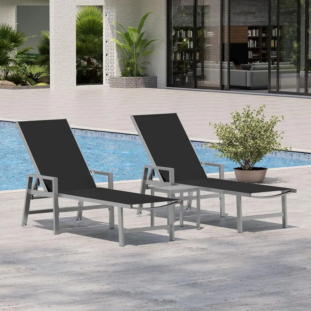 

Adjustable 5-Position Outdoor Chaise Lounge Chair with Wheels, Armrests, and Side Table - Ideal for Poolside, Deck, or Garden in