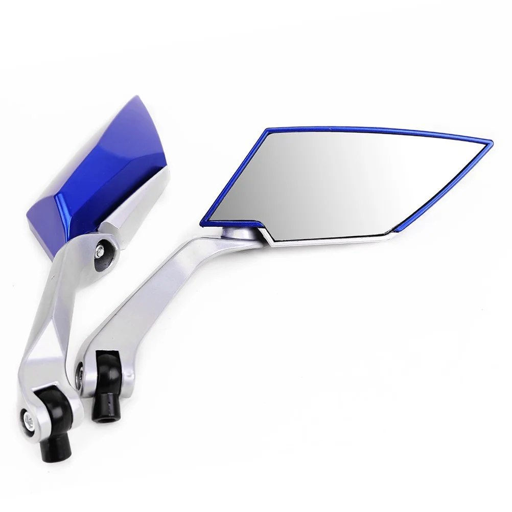 A Pair of Blue Universal Motorcycle Rear View Mirrors 150x58mm 360-Degree Rotating Aluminum Scooter Side Mirrors for Motorcycles
