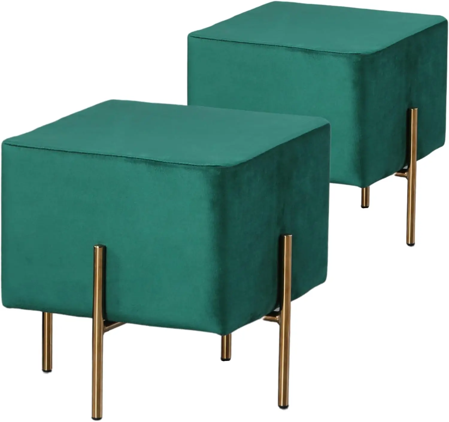 Ottoman Velvet Stool Set of 2, Modern Emerald Green Vanity Stool Square, Contemporary Foot Stool Ottoman, Upholstered Foot Rest