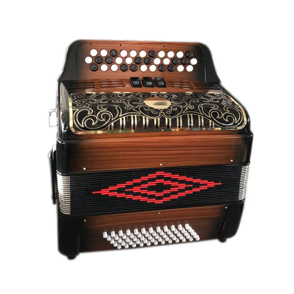 Professional 34-Button Diatonic Wood Flame JB3460A Accordion 60 Bass 3 Registers Instrument