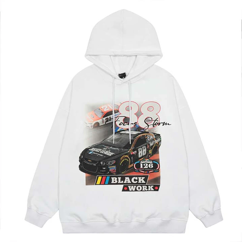

Racing Letter Print Hoodie Sweatshirts Men Harajuku Streetwear Fashion Hoodies Autumn Winter Oversized Hooded Jackets Unisex
