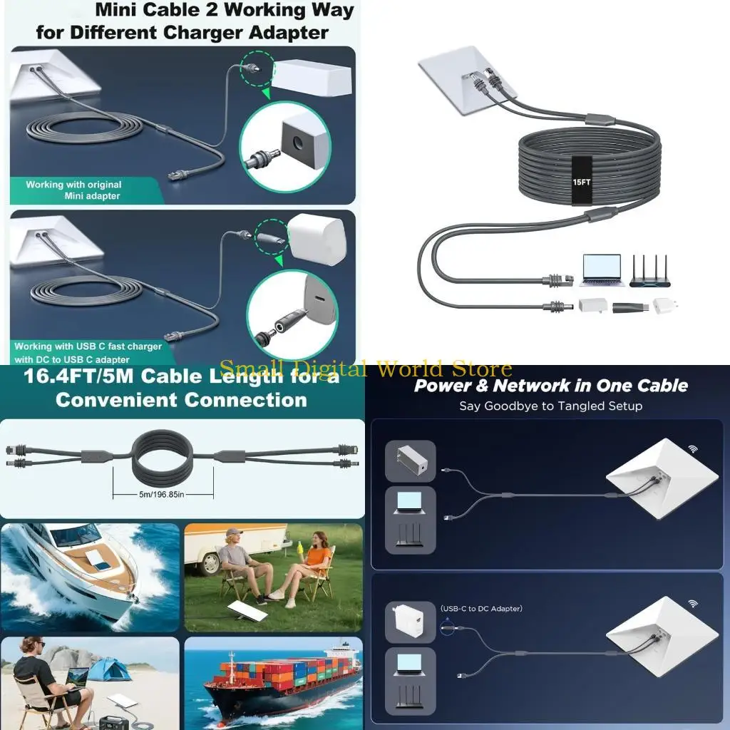 77UB Ethernet Connection Cable with DC5521 USB C Charging + RJ45 Ethernet Cable 16Ft