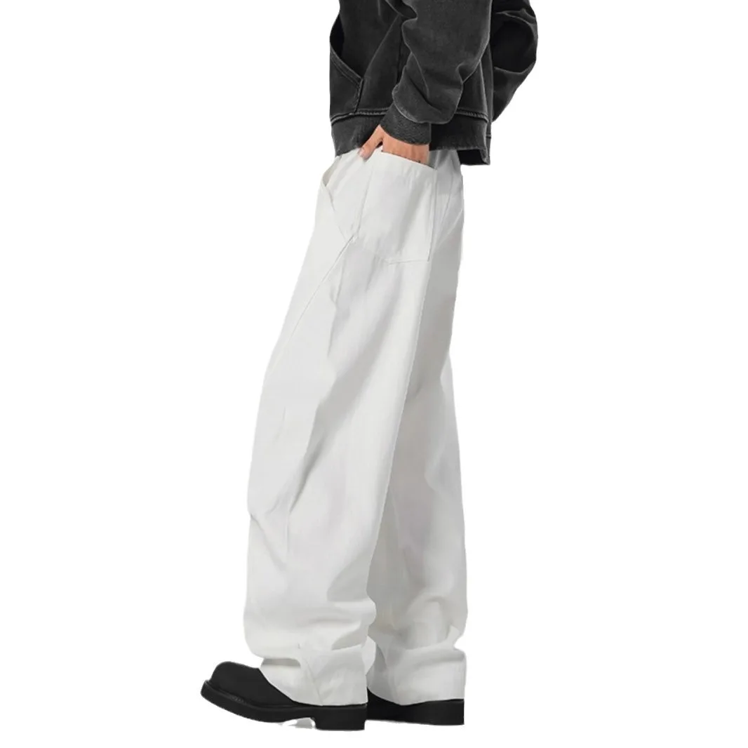New Men White Straight Pants Wide Leg Track Pants Baggy Pants Long Trousers Men's Sweatpants Casual Thermal Velvet Trousers view 5