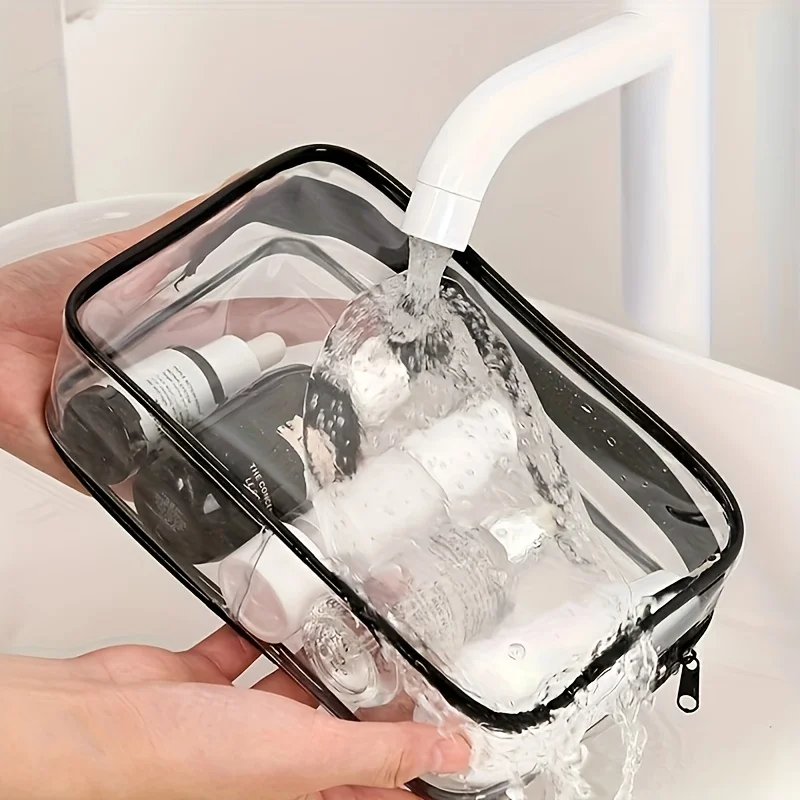 1pc Clear Makeup Bag Large Capacity PVC Travel Toiletry Pouch Zipper Cosmetic Organizer Transparent Wash Case Women Gift image 2