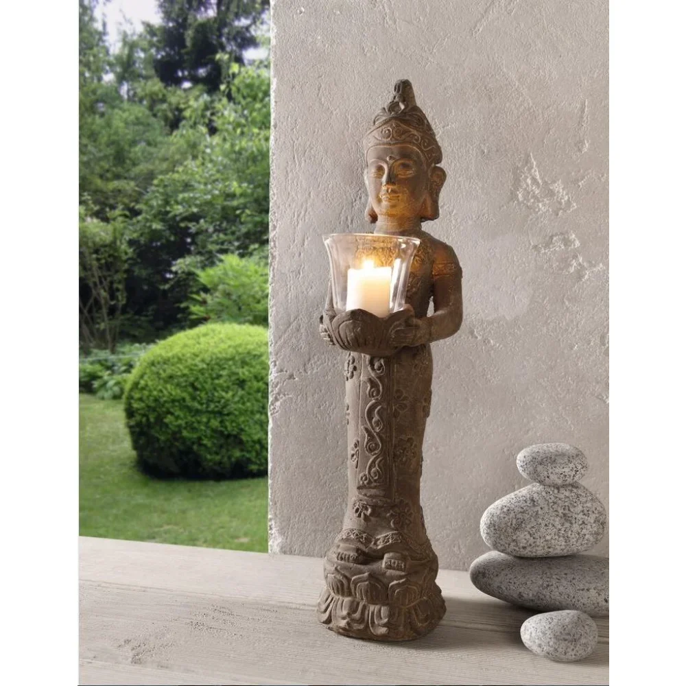 Distressed Resin Imitation Stoneware Bodhisattva/Buddha Statue Candlestick Villa Garden Garden Garden Decoration Ornaments