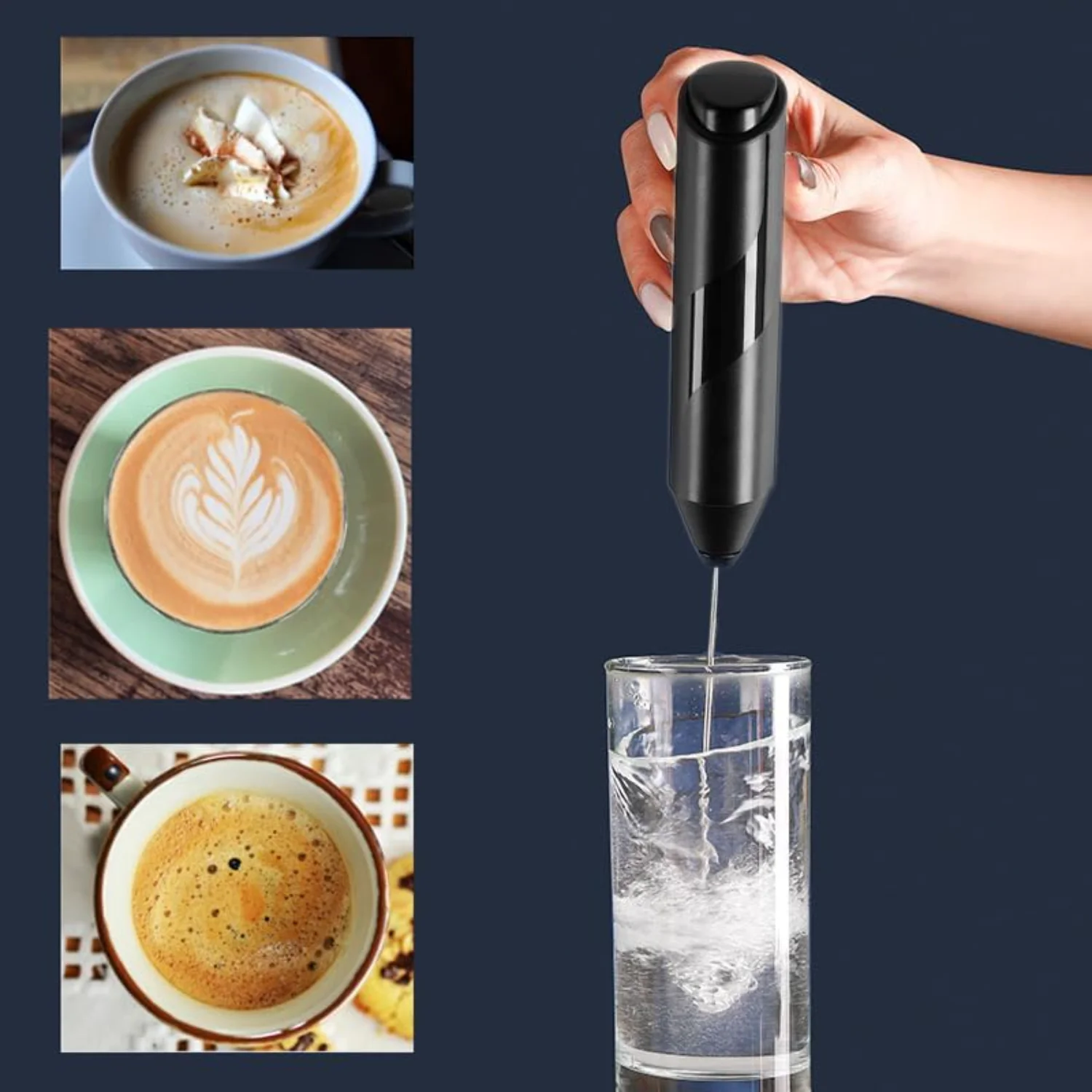 스테인레스 스틸 스탠드가 있는 우유 거품기, 커피, 라떼, 카푸치노, 핫 초콜릿, 음료 M을 위한 휴대용 및 강력한 거품 제조기