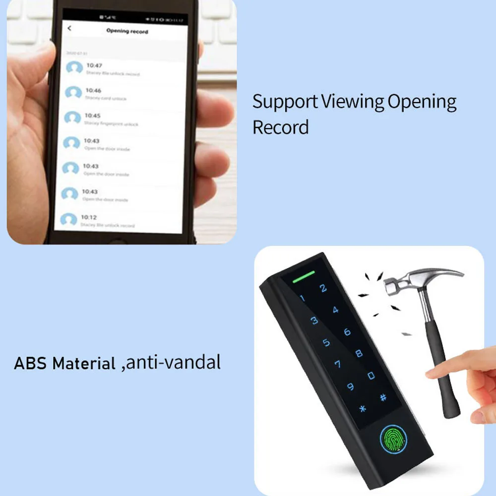 TTLOCK بلوتوث تتفاعل بصمة التحكم في الوصول لوحة المفاتيح هاتف ذكي دخول مقاوم للماء 13.56 ميجا هرتز قارئ بطاقات التعريف بالإشارات الراديوية فتحت بوابة الباب