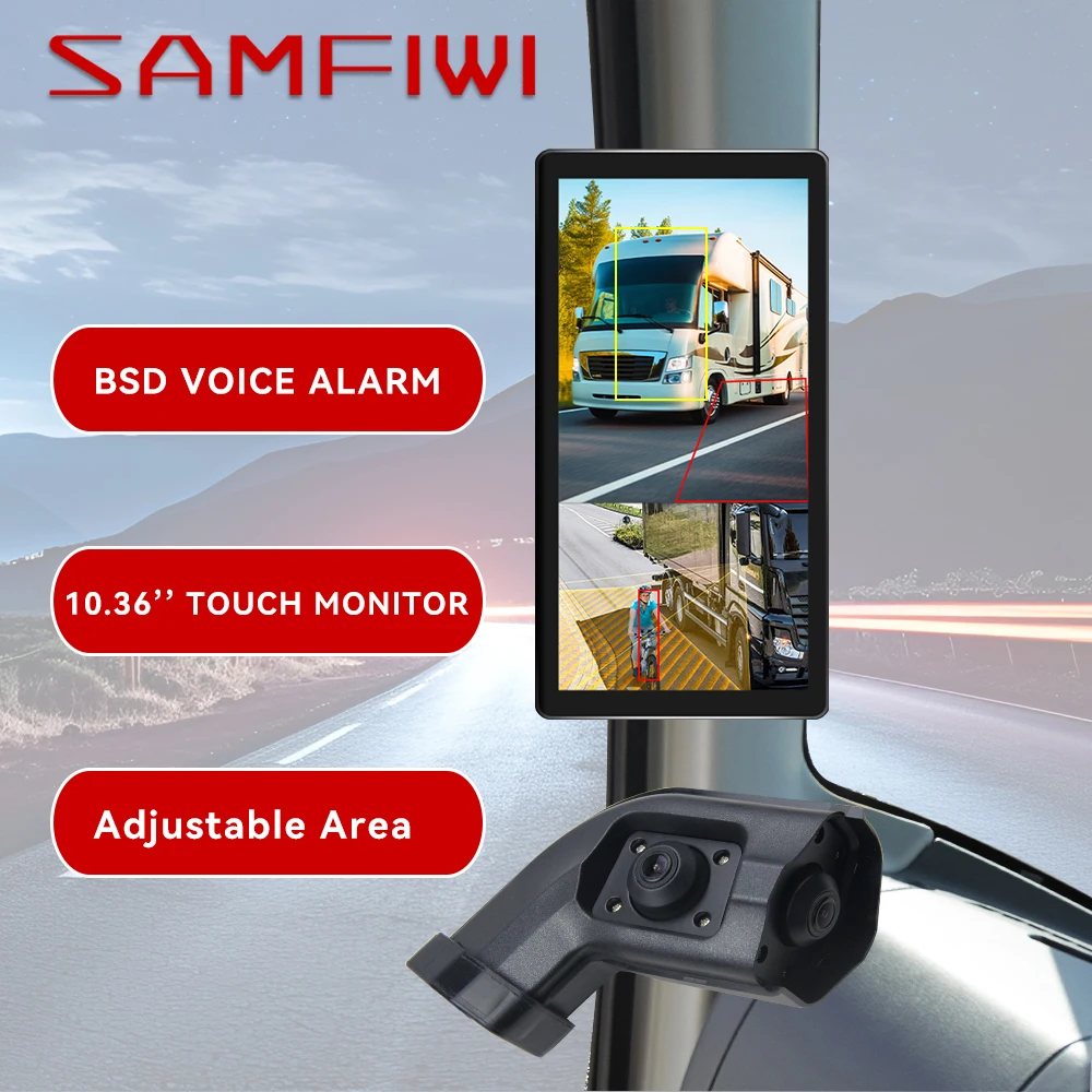 SAMFIWI Vertical Smart Screen Player Dual-channel Camera BSD Function IP67 Waterproof 10.36'' Car Side View Monitor For Truck