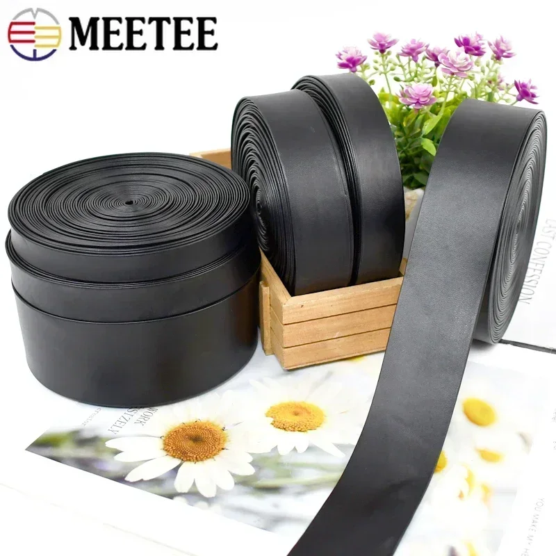 5M Meetee 3-50mm Black PU Soft Leather Ribbon Band Bag Strap Belt Cords Necklace Jewelry Decor Webbing Rope DIY Sewing Material