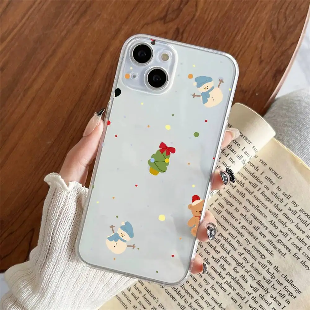 1pc Luxury Cartoon Christmas Phone Case Transparent For IPhone 17 16 15 14 13 12 11 PRO MAX PLUS Mini Soft Skin-friendly Cover