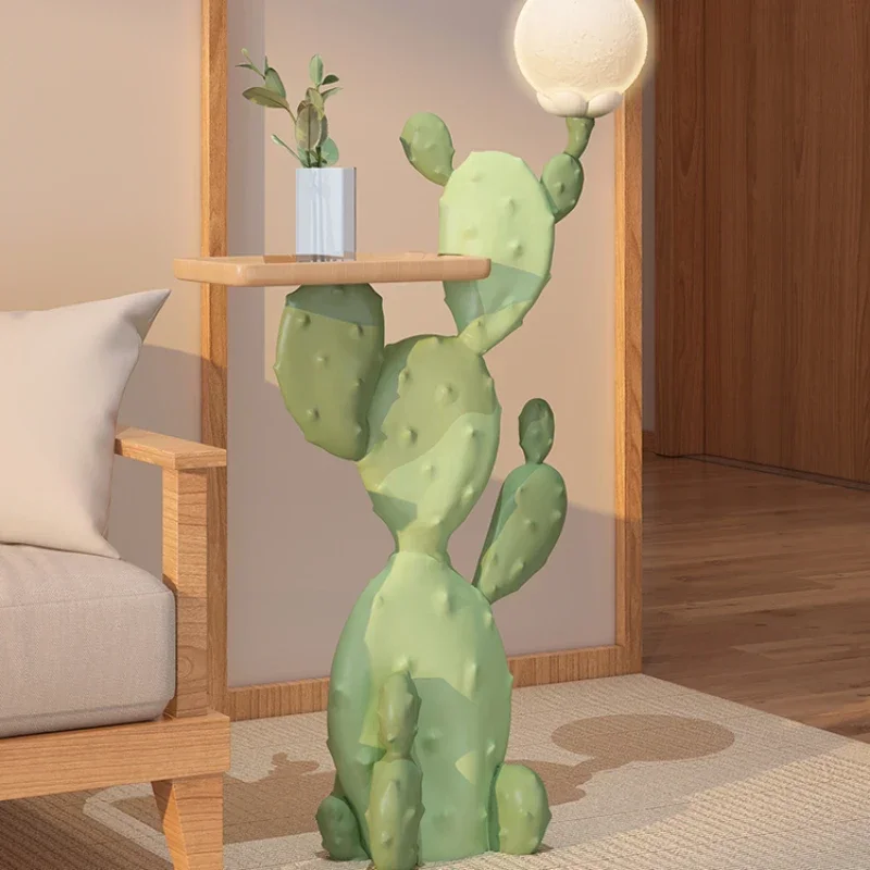 Dopamine cactus, large floor ornaments, living room, sofa next to storage, home decoration lights, green plants, housewarming