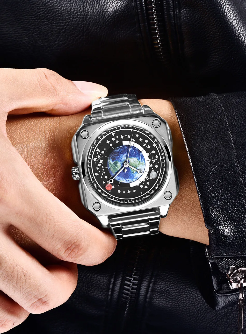 Luxury Watch for Men Quartz Wristwatch Unusual Square Dial Clock Male Black Sliver Blue Gold Stainless Steel Orologio Man Reloj