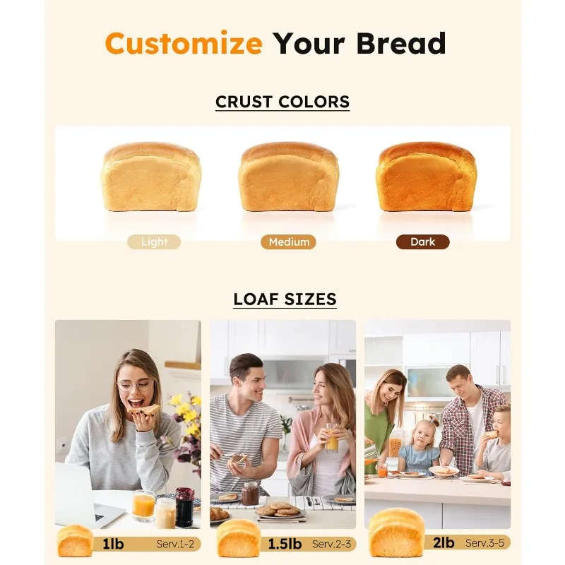 ماكينة صنع الخبز بسعة 2 رطل، ماكينة صنع الخبز الأوتوماتيكية من الفولاذ المقاوم للصدأ 17 في 1، غير لاصقة، أجهزة تحكم صديقة للمبتدئين، مؤقت لمدة 15 ساعة