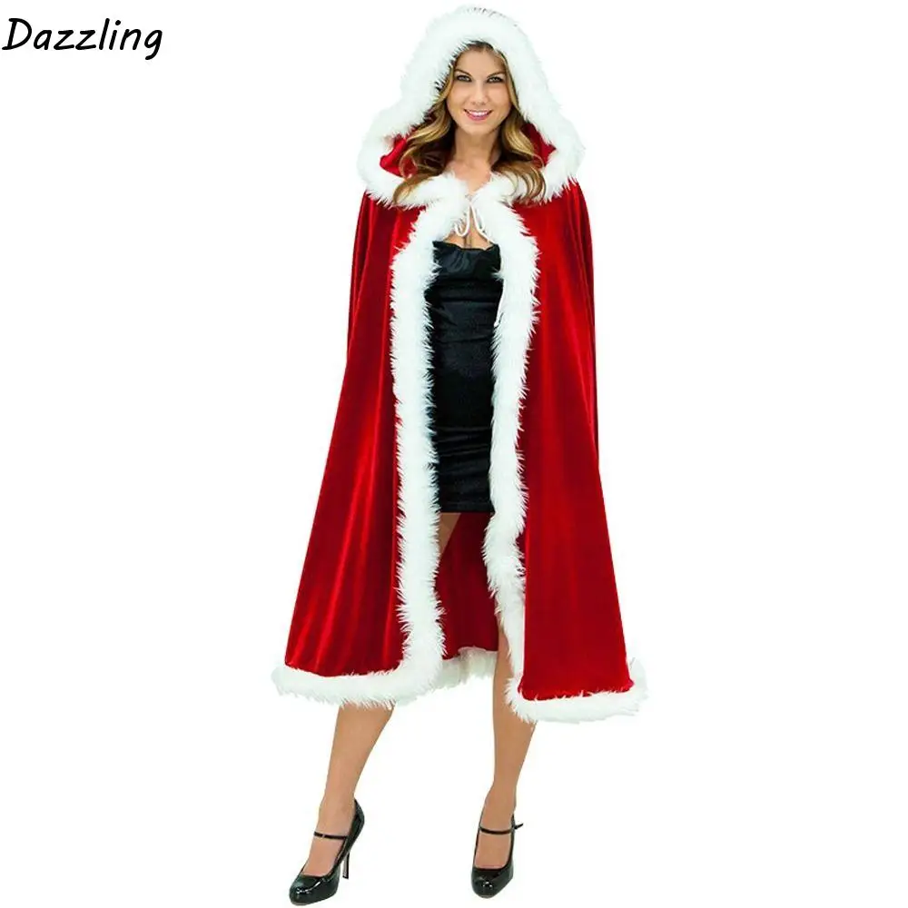 Disfraz de fiesta de Navidad, capa roja de poliéster, capa de Navidad a prueba de viento, disfraz de Cosplay, capa de Navidad, Ponchos con capucha para mujer