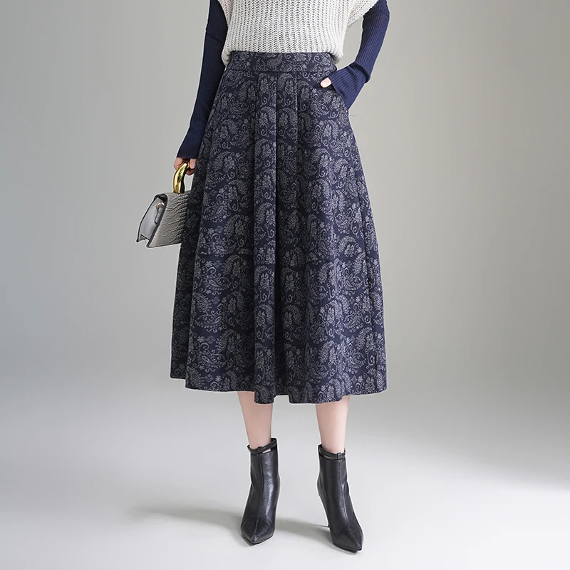 

Ele Embroidered Pear aped Midi Skirt Women's High Waist A-Line Skirt Floral Print Casual Sle Polyester Fiber Skirt