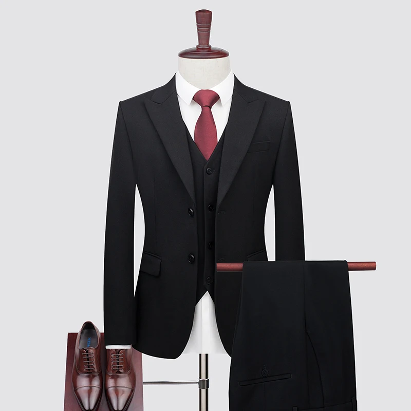 High-end Wool Suit (suit + Vest + Trousers) Men\'s Business Casual Fashion Tencel Suit Bridegroom Wedding Dress Three-piece Set