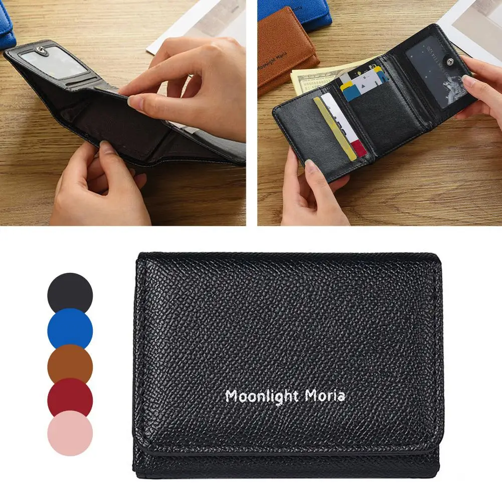 Small Trifold Wallet for Women Men Slim PU Leather Card Holder Pocket Purse with ID Window Metal Button Closure