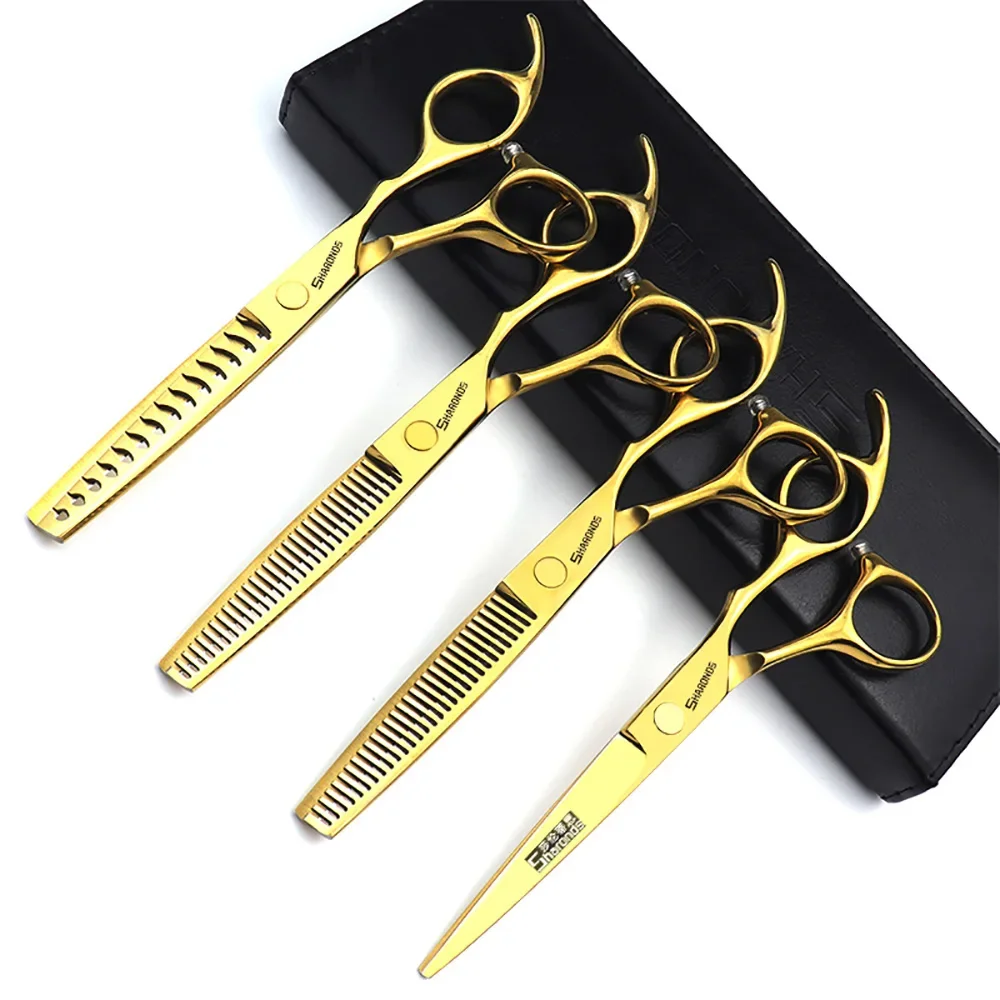 Golden Barber Shop Hair Scissors Stylist 6-inch Flat Scissors, Thin Teeth Scissors, Hair Cutting and Broken Hair Scissors Set.