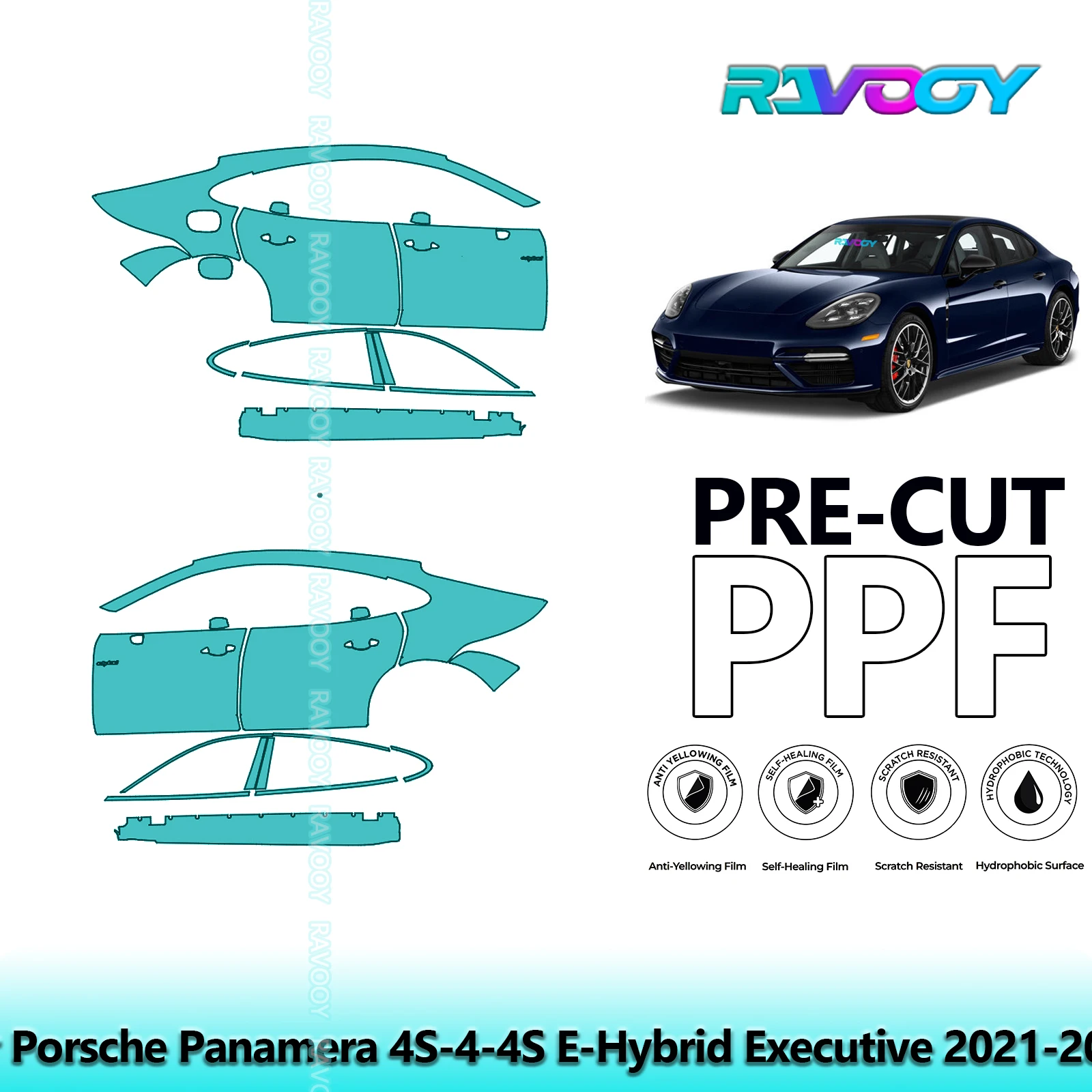 

For Porsche Panamera 4S-4-4S E-Hybrid Executive 2021-2023 8.5mil Pre-Cut PPF Door & A/B Pillar Kit TPU Paint Protection Film Set