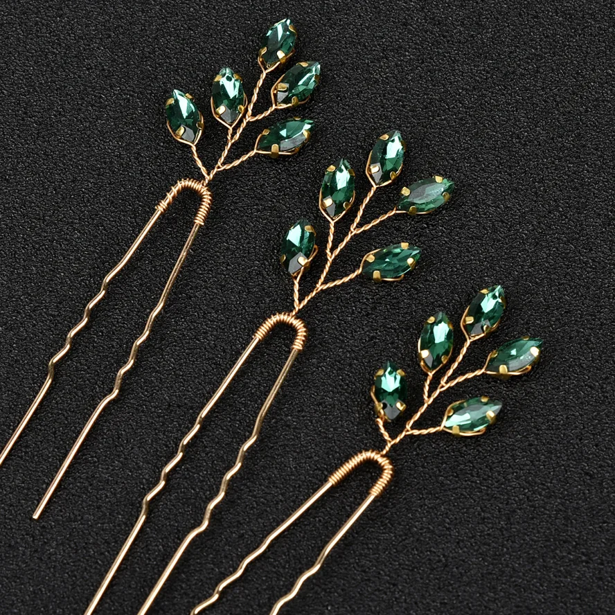 3PCS Bridal Wedding Hair Accessories Gold Color Leaf Hair Pins Clips for Women Jewelry Bride Headpiece Headwear Headdress Gifts