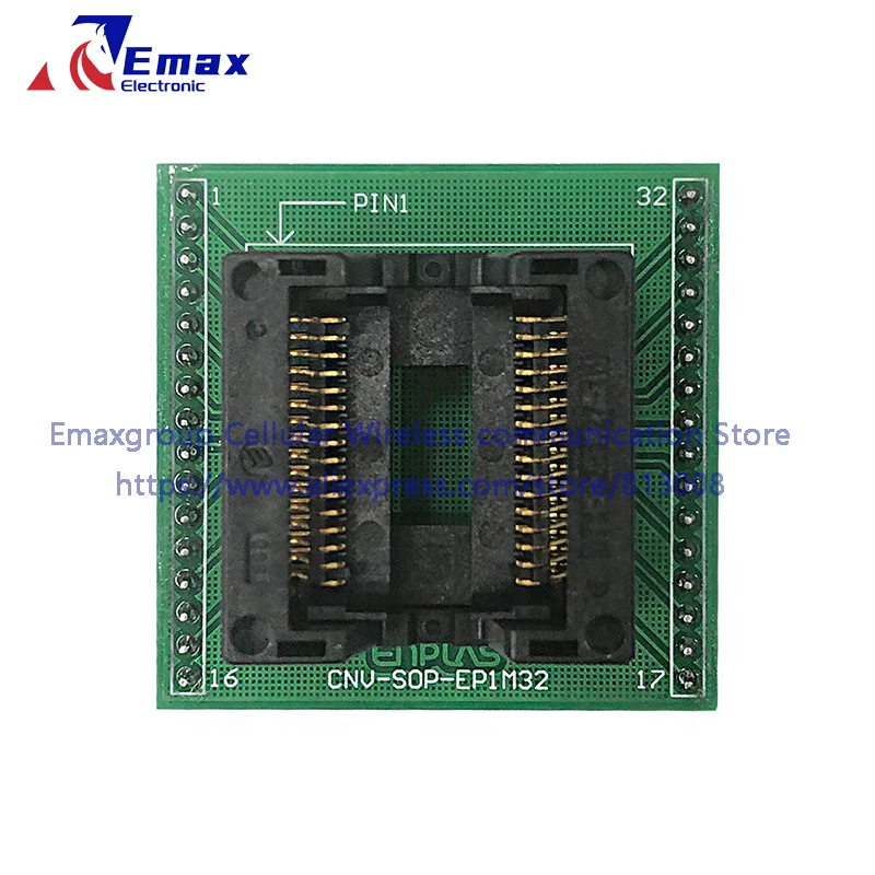 SOIC32 SOP32 peduncular 14,12 * 14,12 mm Rastermaß 1,27 mm IC-Prüfsitz Prüfstand Prüfsockel Programmiersitz